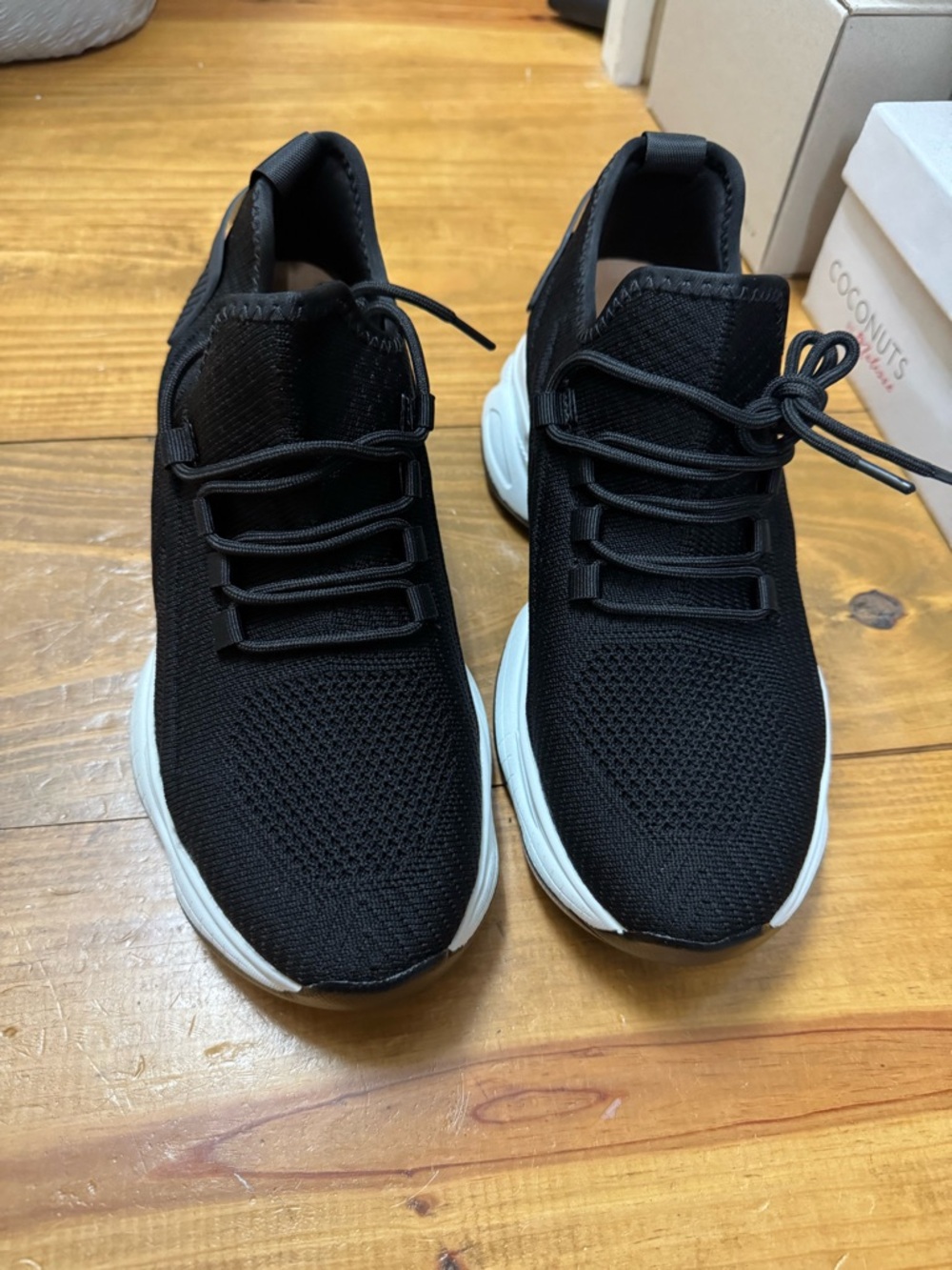 Women's Black Knit Athletic Sneakers with White Sole